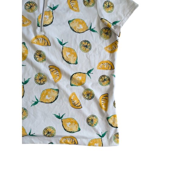 CHICOS Weekend Lemon Print Short Sleeve Active Top Size Chicos 3 / US XL - Picture 8 of 9